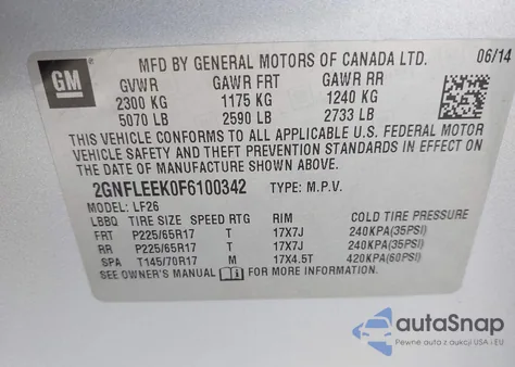 2015 Chevrolet Equinox Ls z USA, uszkodzony, nr VIN 2GNFLEEK0F6100342